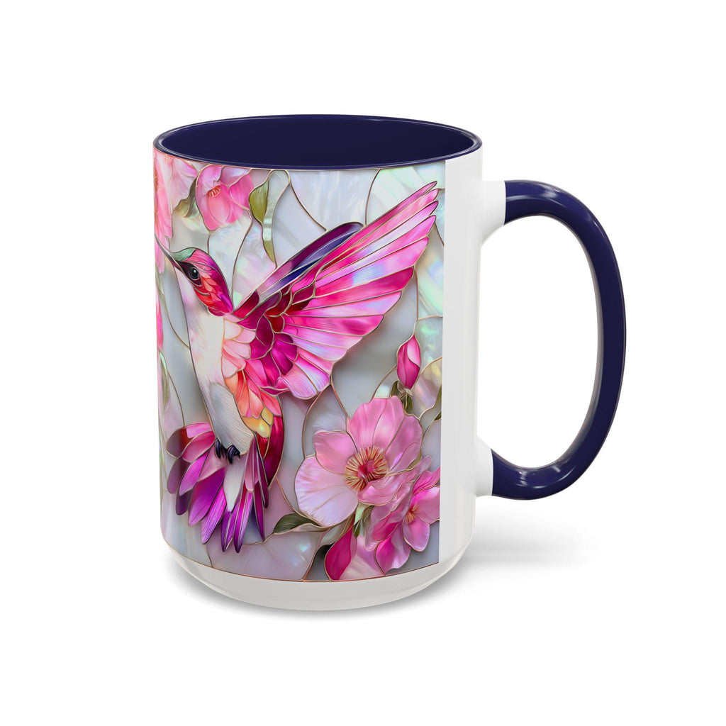 Pink Faux Stained Glass Hummingbird Mug, Floral Botanical Coffee Cup