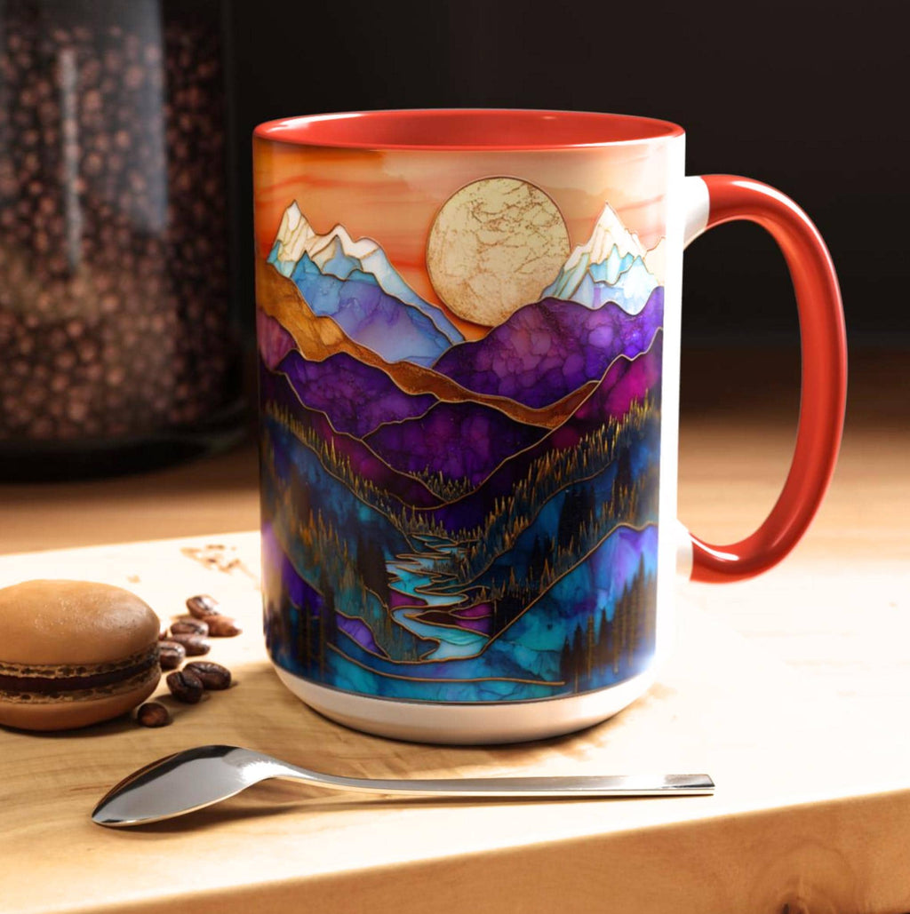 LELORESTORE Faux Stained Glass Mountain Landscape Ceramic Coffee Mug