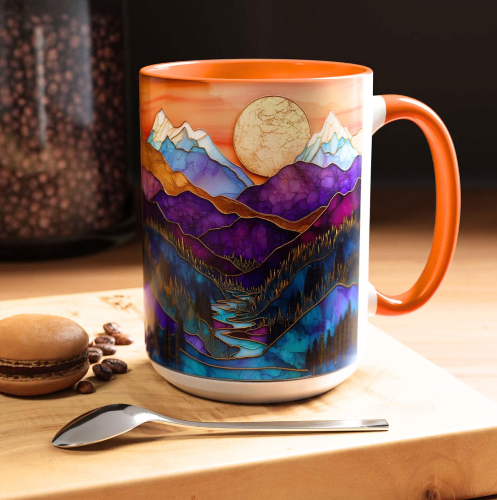 LELORESTORE Faux Stained Glass Mountain Landscape Ceramic Coffee Mug