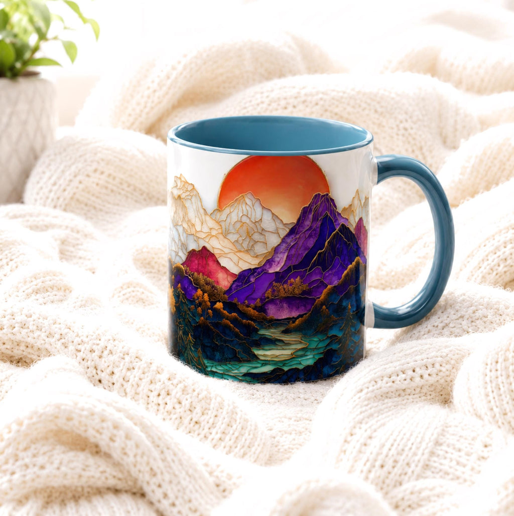 LELORESTORE Mountain Landscape Stained Glass Style Ceramic Coffee Mug