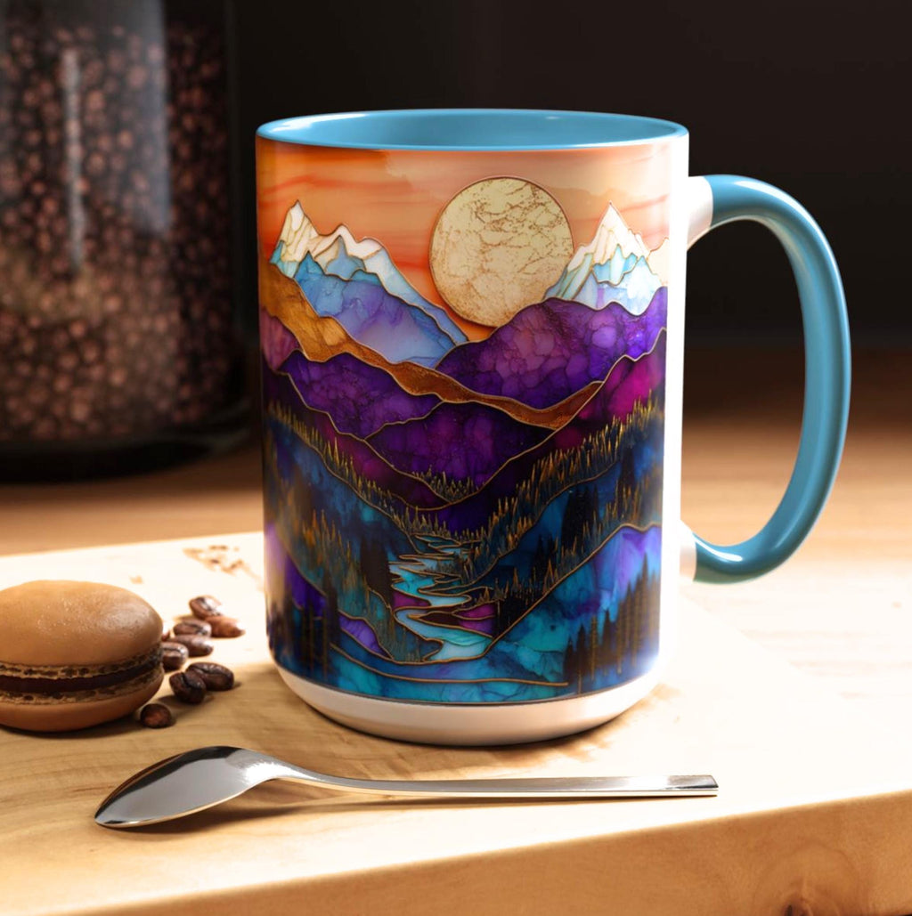 LELORESTORE Faux Stained Glass Mountain Landscape Ceramic Coffee Mug