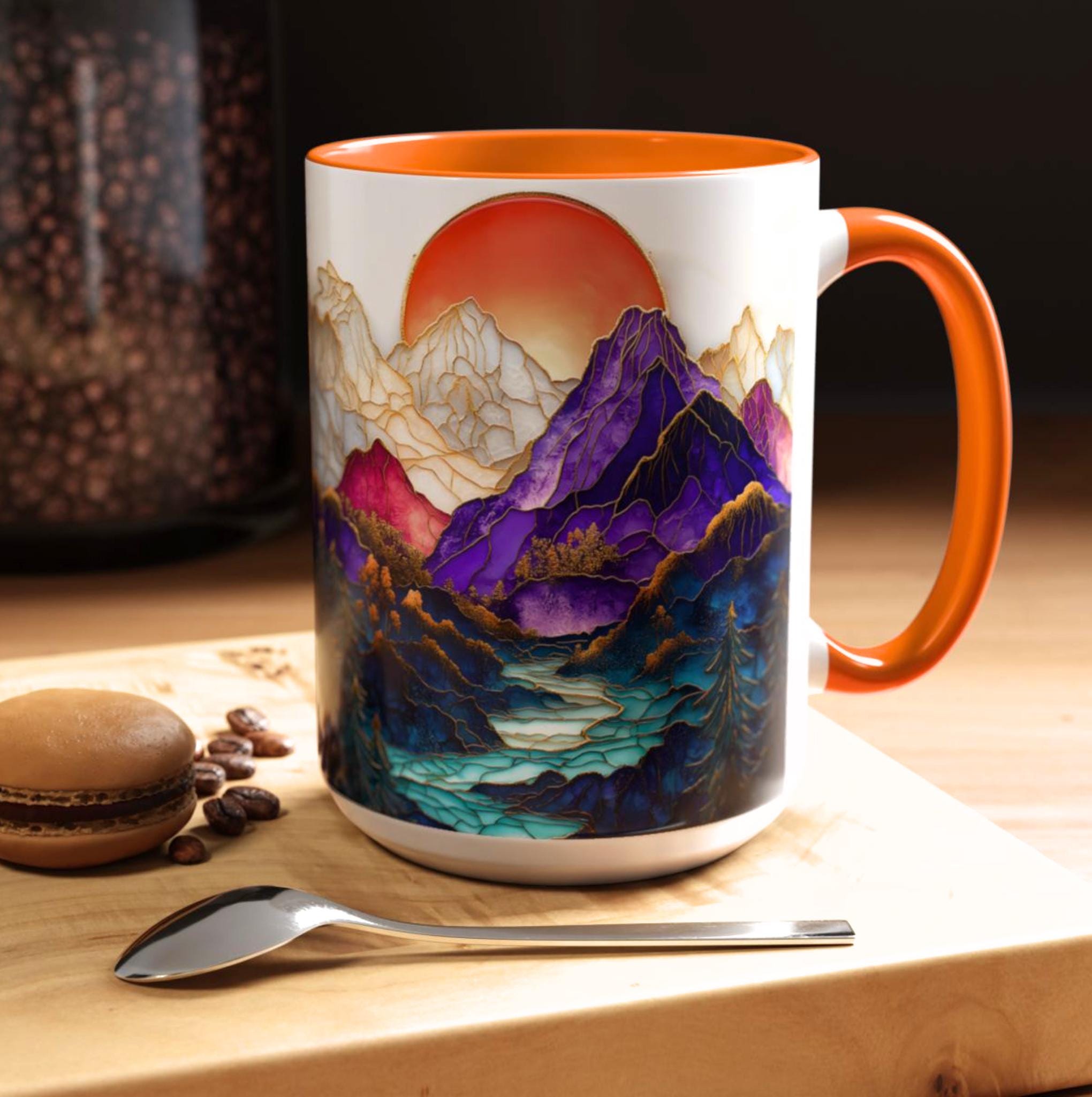 LELORESTORE Mountain Landscape Stained Glass Style Ceramic Coffee Mug
