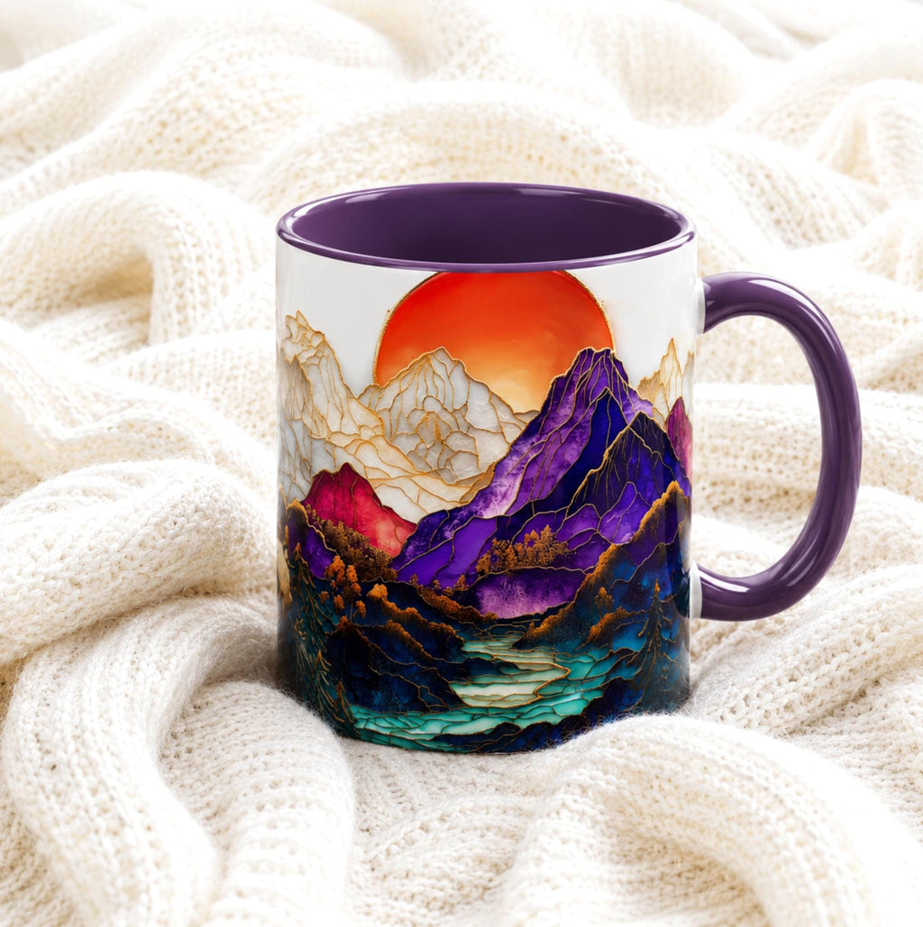 LELORESTORE Mountain Landscape Stained Glass Style Ceramic Coffee Mug