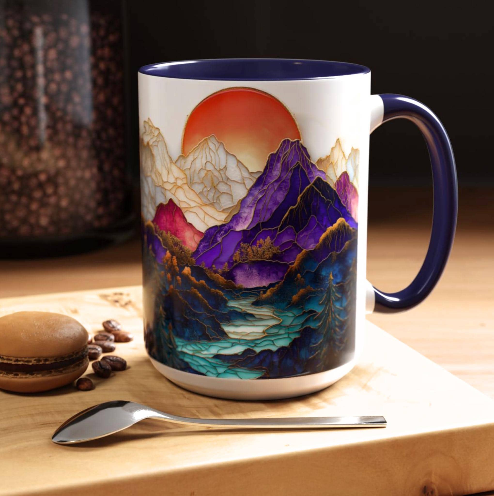 LELORESTORE Mountain Landscape Stained Glass Style Ceramic Coffee Mug