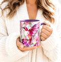 Pink Faux Stained Glass Hummingbird Mug, Floral Botanical Coffee Cup