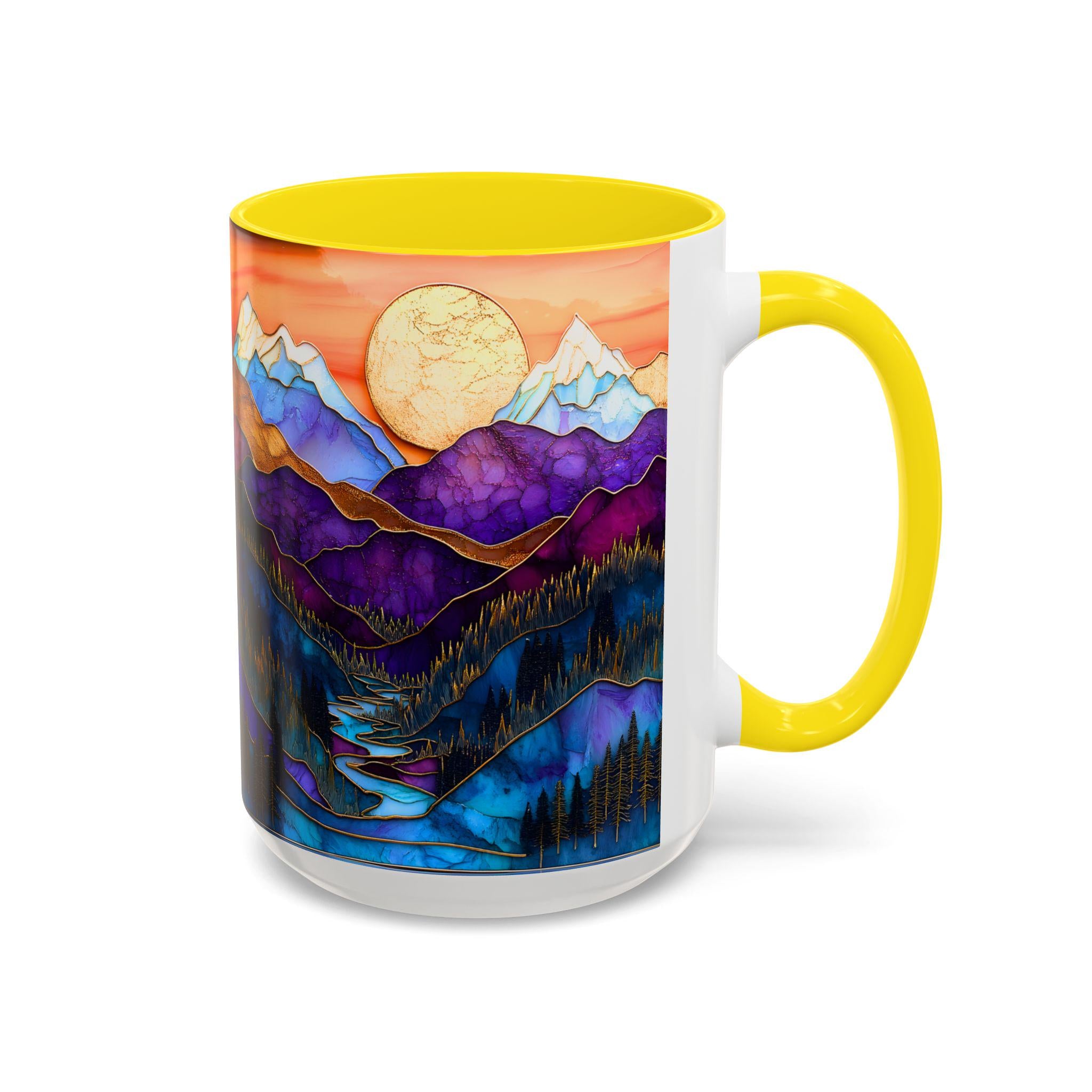 LELORESTORE Faux Stained Glass Mountain Landscape Ceramic Coffee Mug
