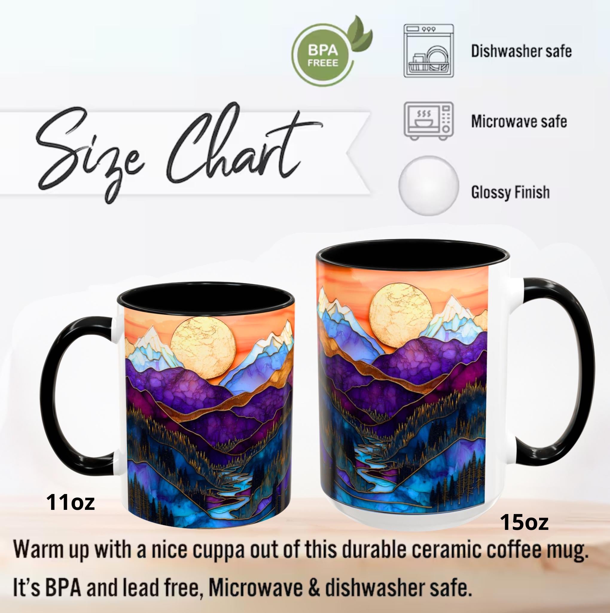 LELORESTORE Faux Stained Glass Mountain Landscape Ceramic Coffee Mug