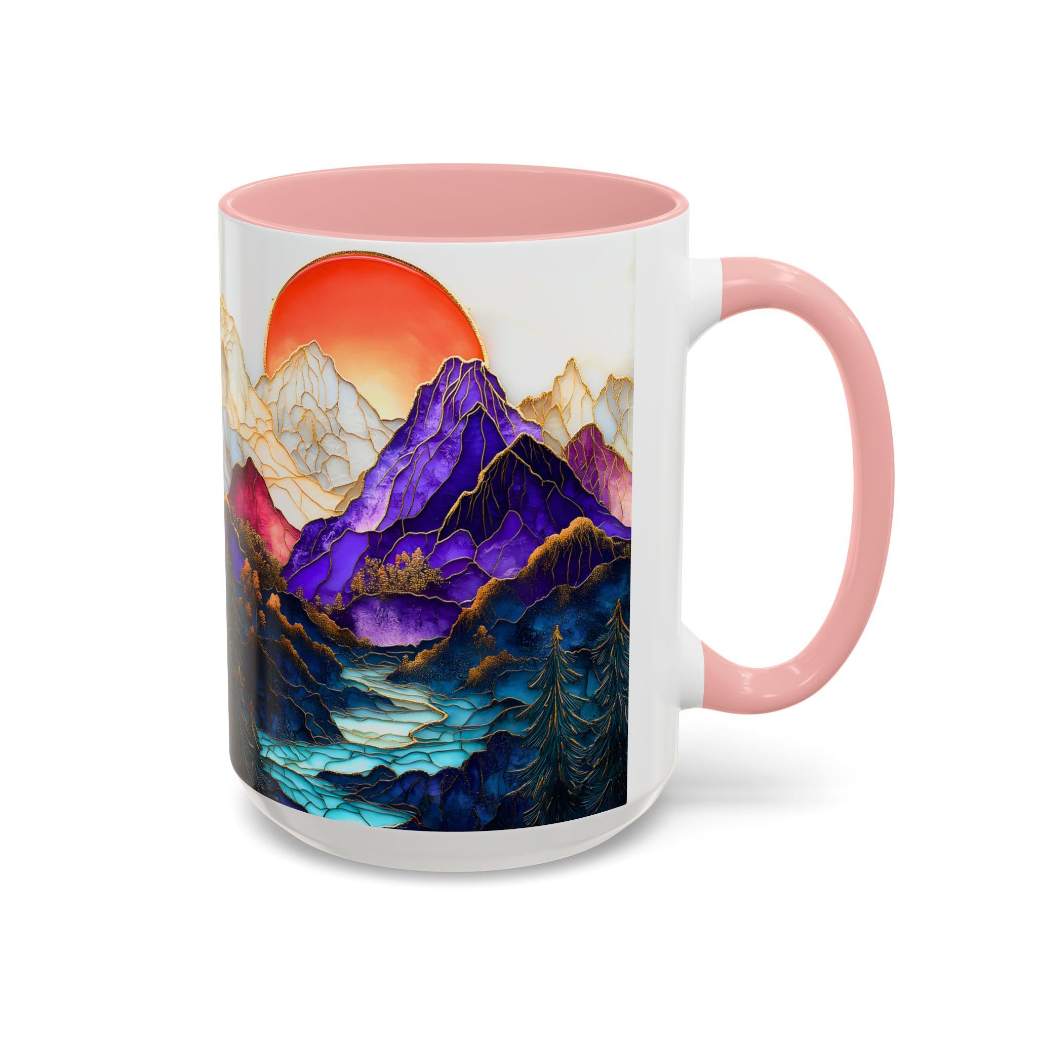 LELORESTORE Mountain Landscape Stained Glass Style Ceramic Coffee Mug