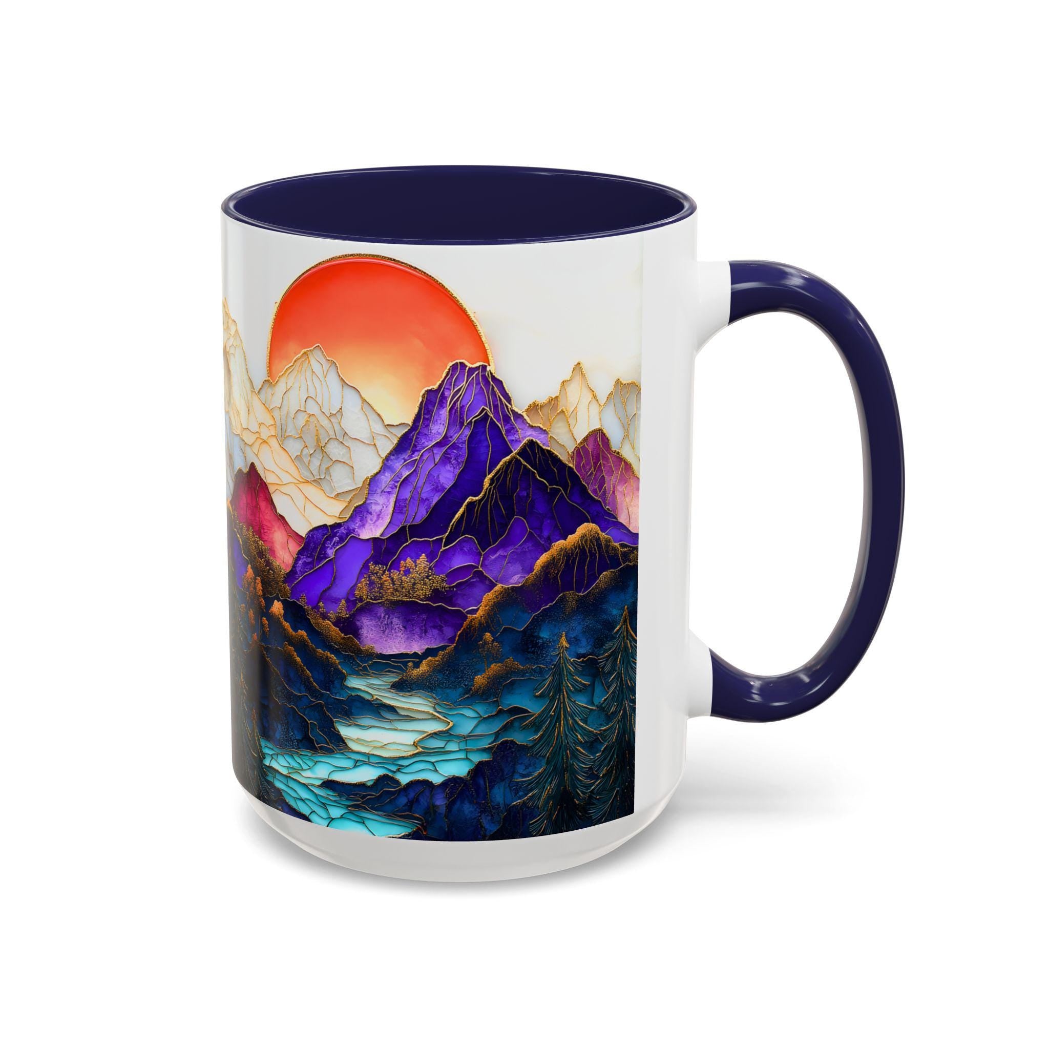 LELORESTORE Mountain Landscape Stained Glass Style Ceramic Coffee Mug