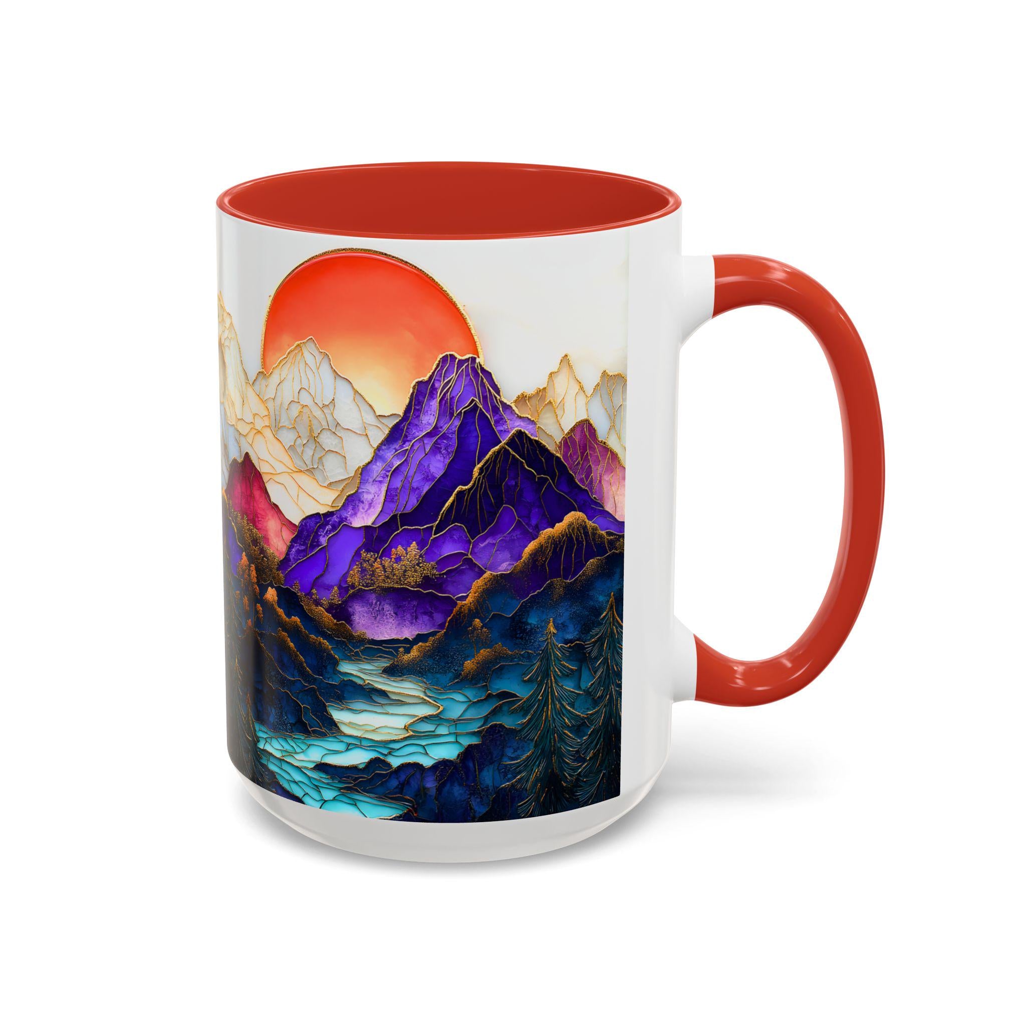 LELORESTORE Mountain Landscape Stained Glass Style Ceramic Coffee Mug