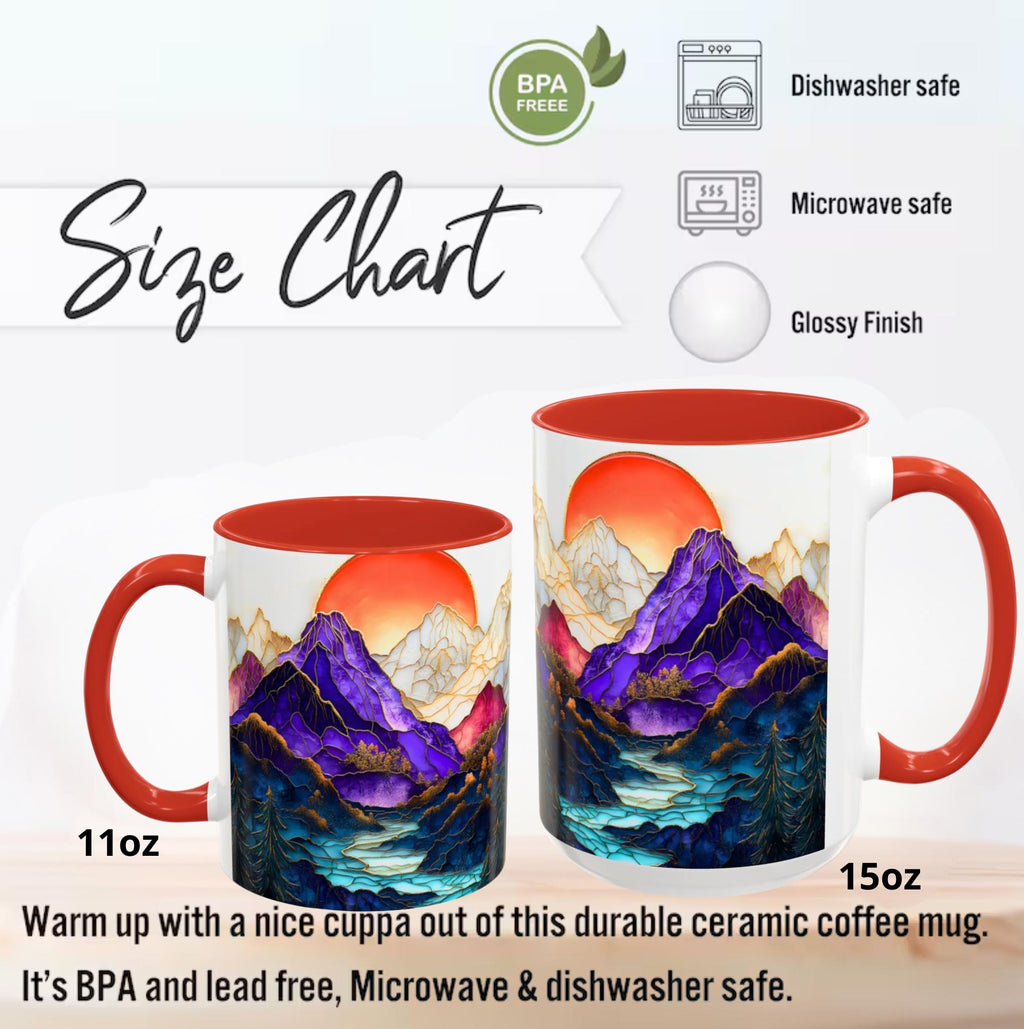 LELORESTORE Mountain Landscape Stained Glass Style Ceramic Coffee Mug