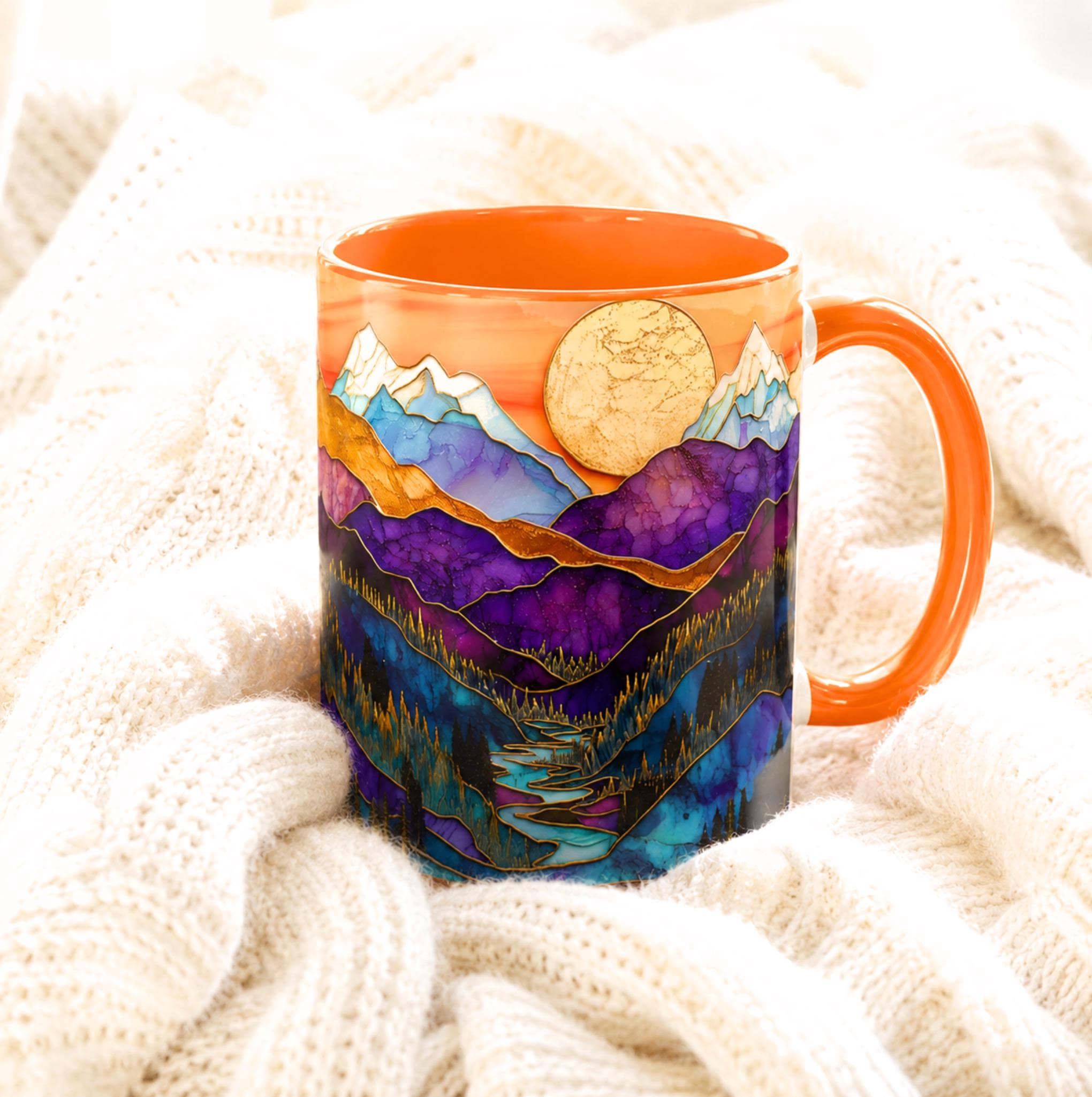 LELORESTORE Faux Stained Glass Mountain Landscape Ceramic Coffee Mug