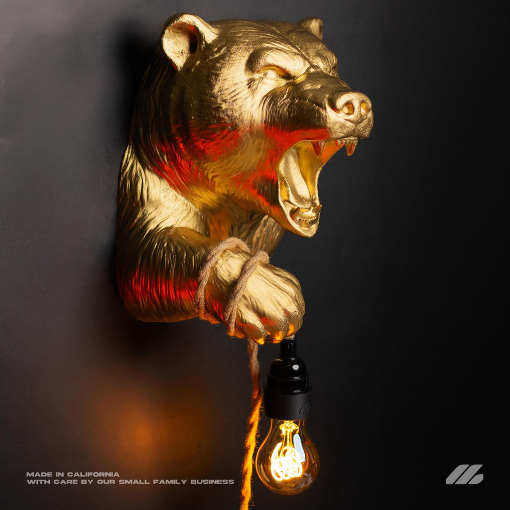 April16studio Gold Bear Wall Lamp WildlifeSculpture Sconce 12in