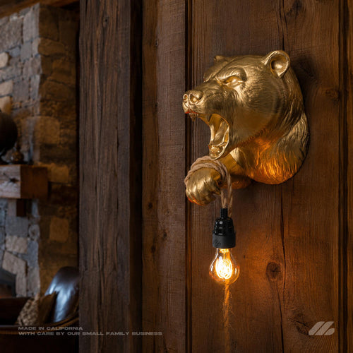 April16studio Gold Bear Wall Lamp WildlifeSculpture Sconce 12in