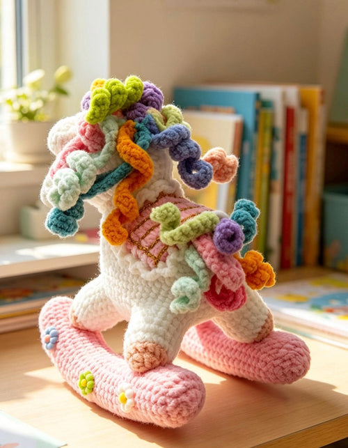 CrochetRecipe Handmade Crochet Rocking Unicorn Toy 7in Pink