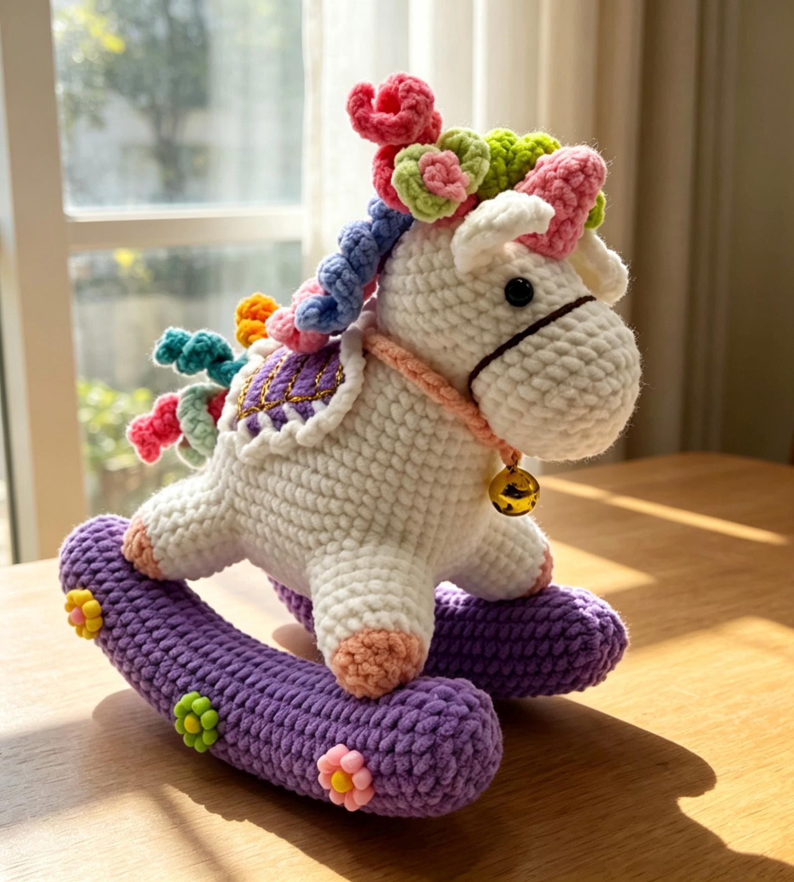 CrochetRecipe Handmade Crochet Rocking Unicorn Toy 7in Pink
