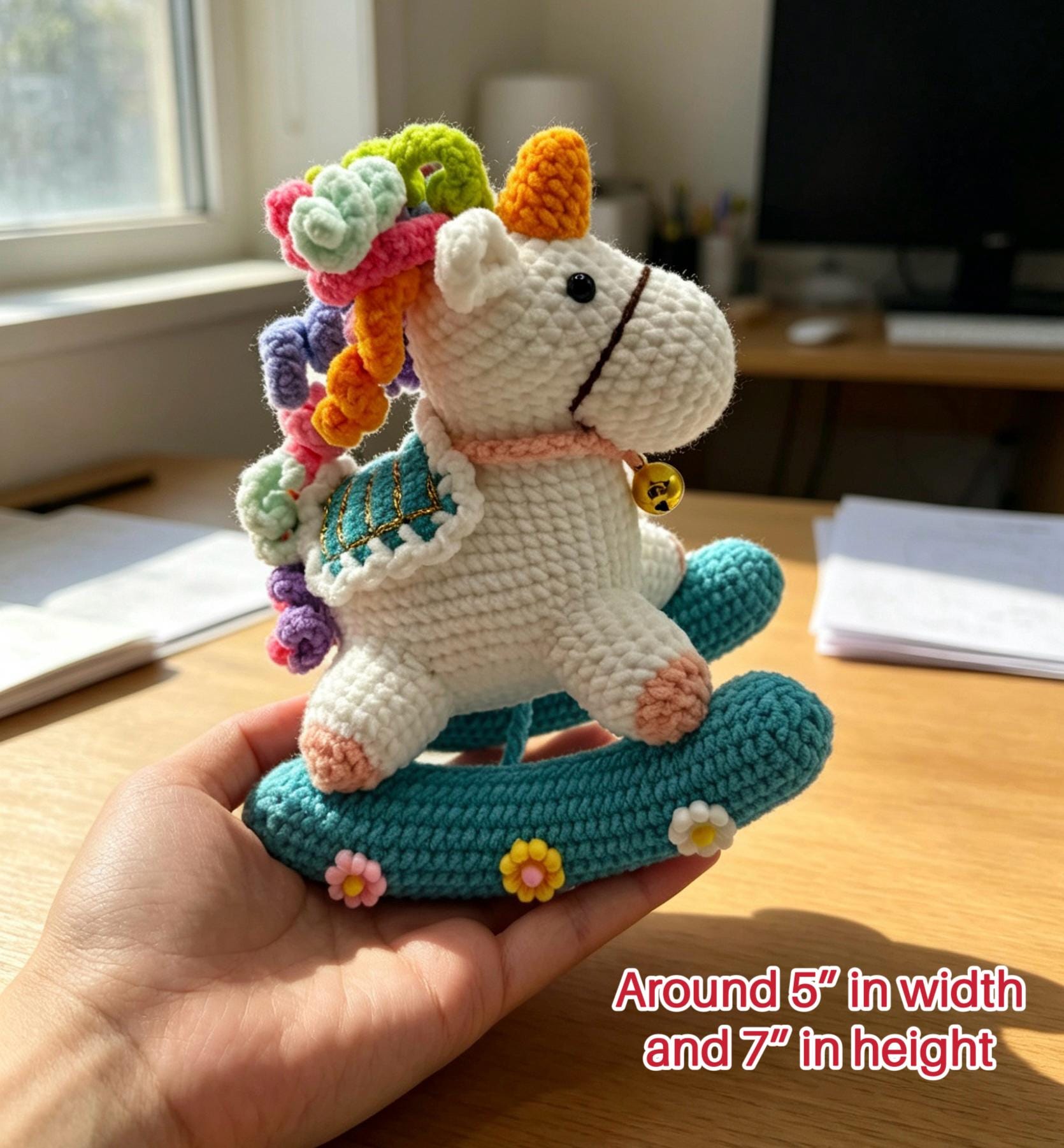 CrochetRecipe Handmade Crochet Rocking Unicorn Toy 7in Pink