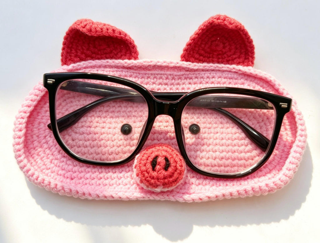CrochetRecipe Handmade Piggy Bear Crochet Eyeglass Holder Stand Brown