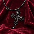 MourningGardenStudio Gothic Cross Necklace Hand Beaded Black Crystal Choker