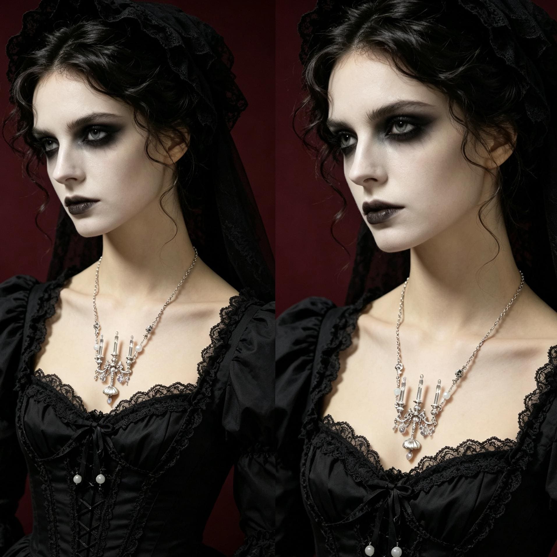Gothic Candelabra Necklace Antique Brass Crystal Pendant For Victorian Mourning Style