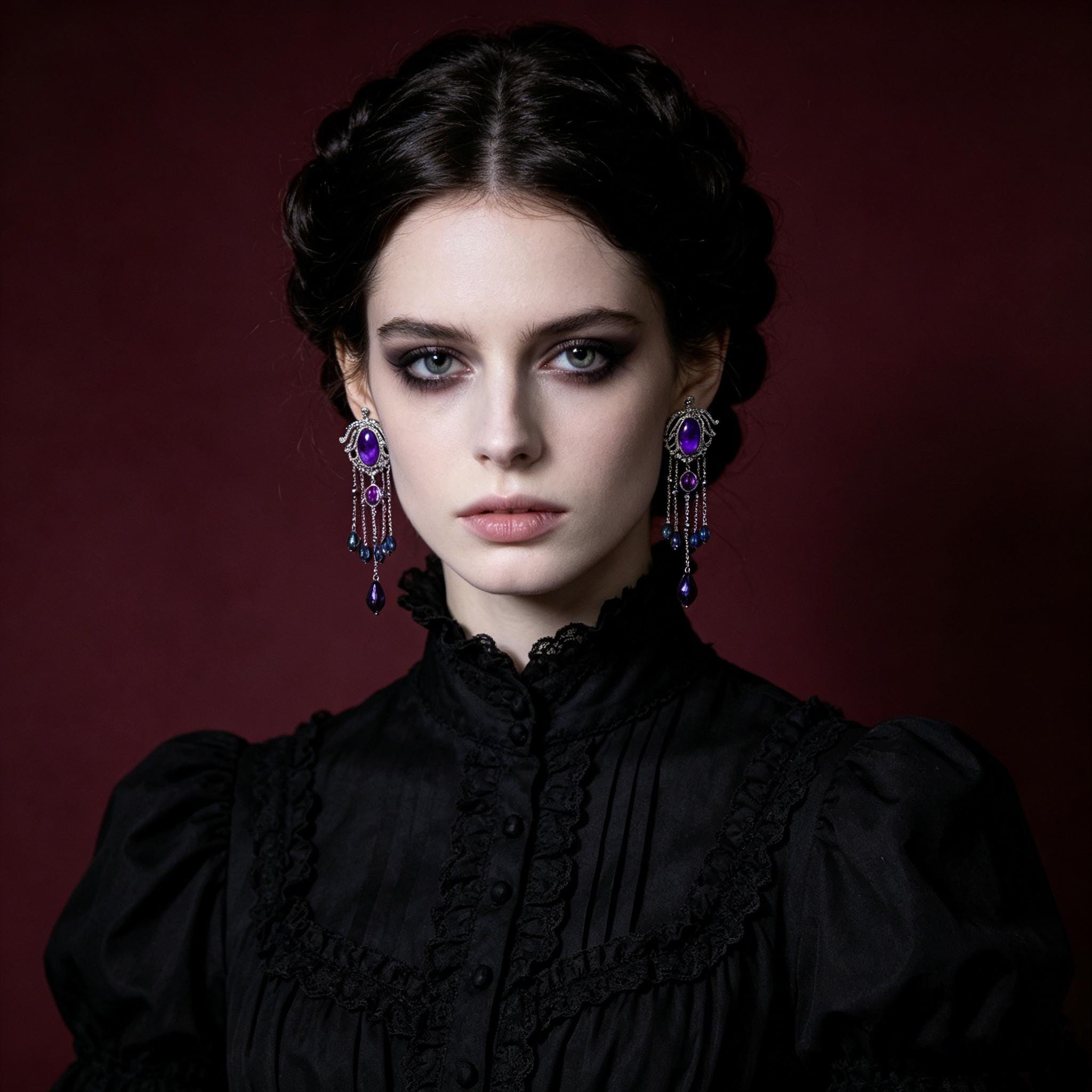 MourningGardenStudio Victorian Gothic Crystal Chandelier Tassel Earrings Purple