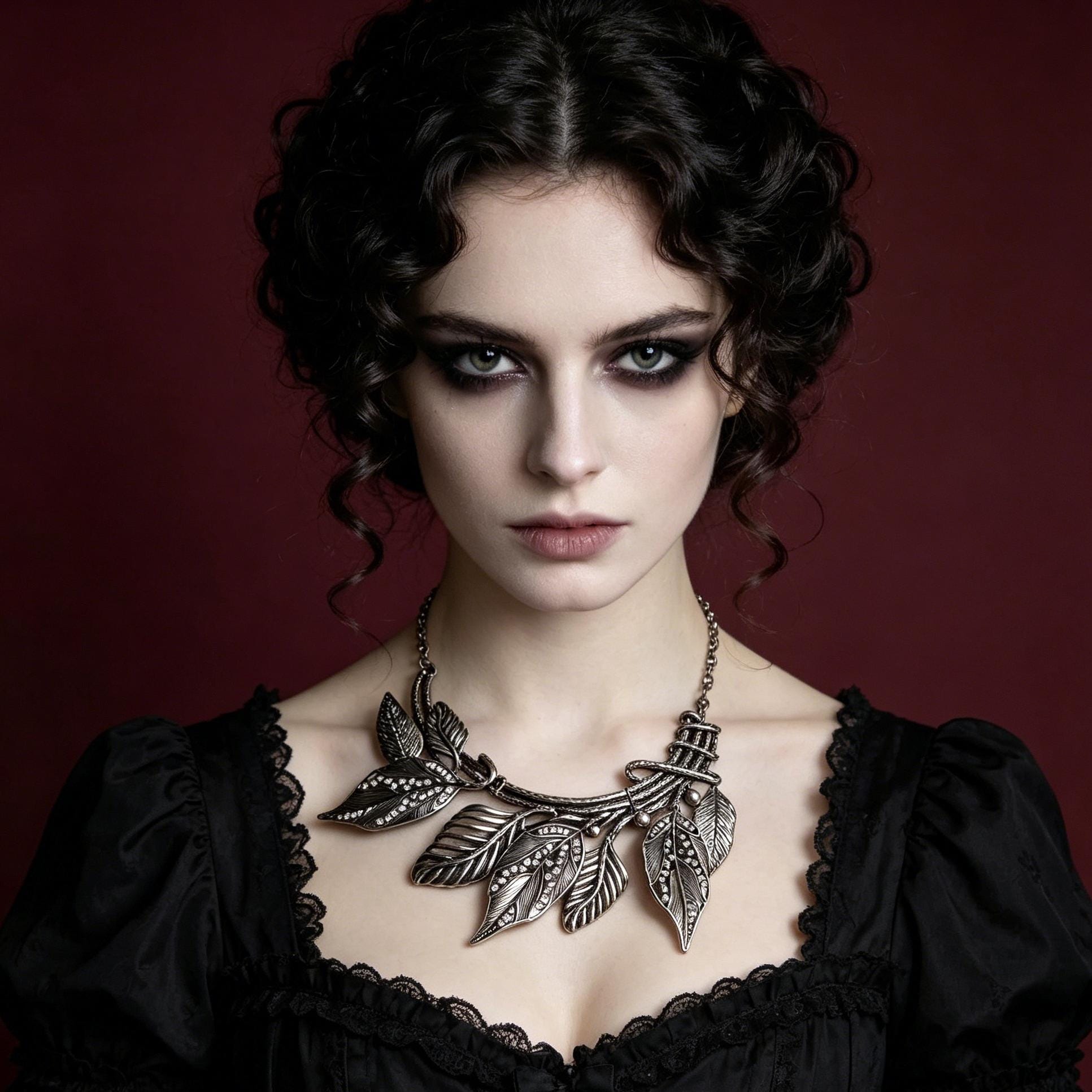 MourningGardenStudio Victorian Gothic Leaf Statement Necklace Antique Bronze