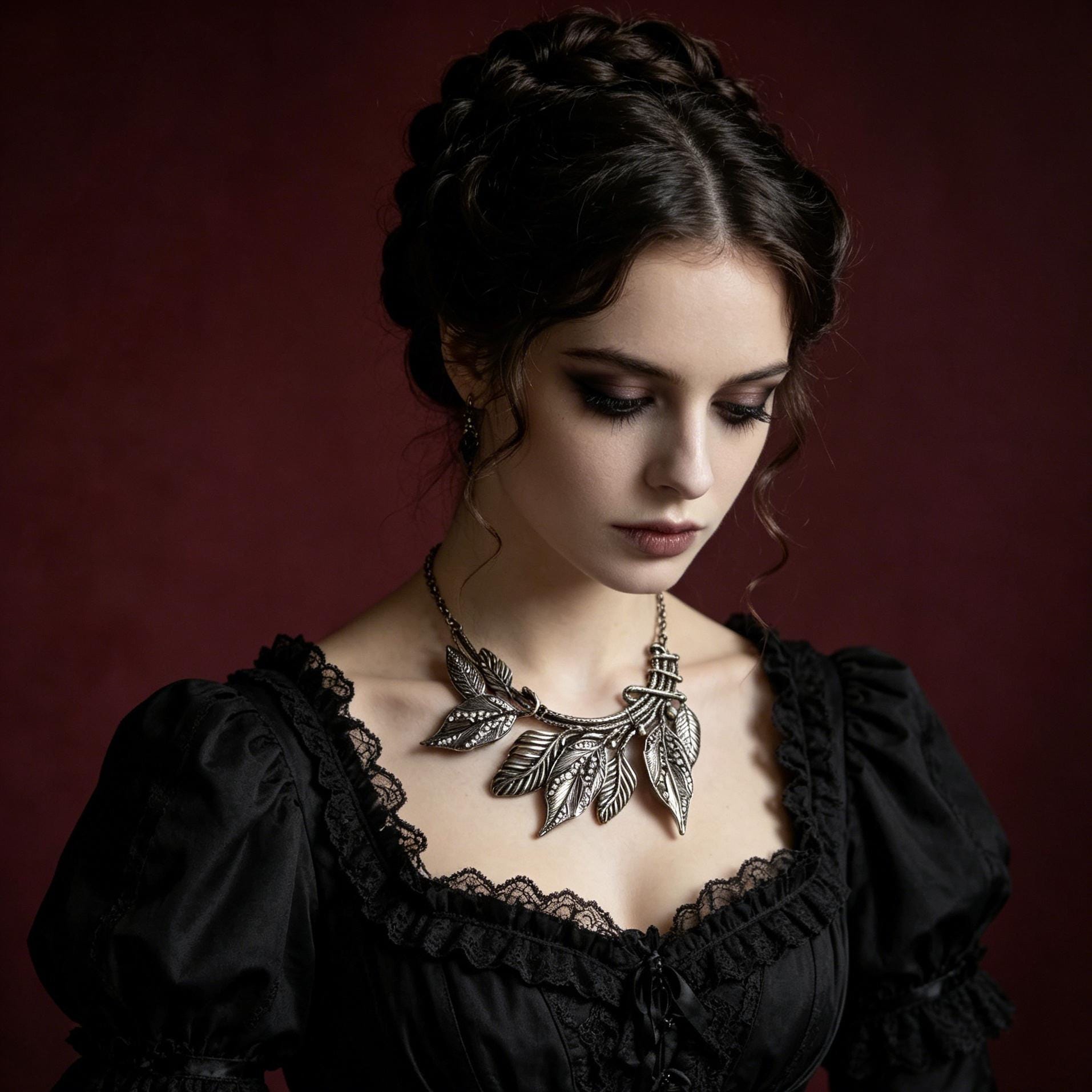 MourningGardenStudio Victorian Gothic Leaf Statement Necklace Antique Bronze