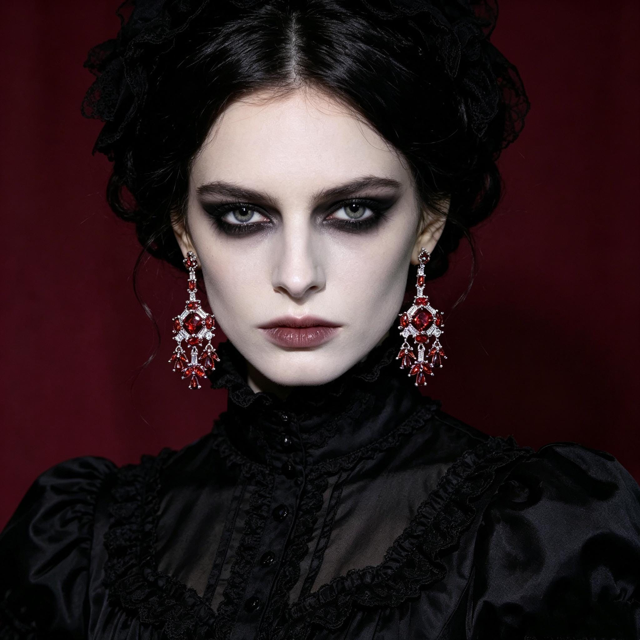 Victorian Ruby Chandelier Earrings Gothic Blood Red Crystal Drops