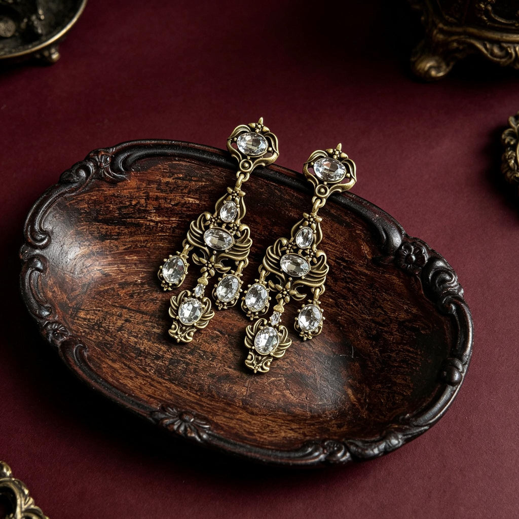 MourningGardenStudio Victorian Crystal Chandelier Drop Earrings K9