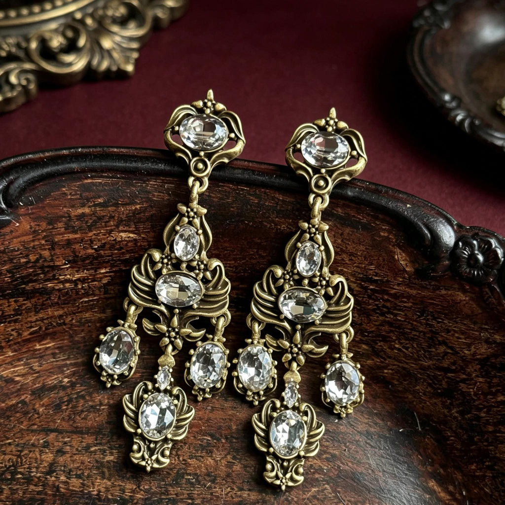 MourningGardenStudio Victorian Crystal Chandelier Drop Earrings K9