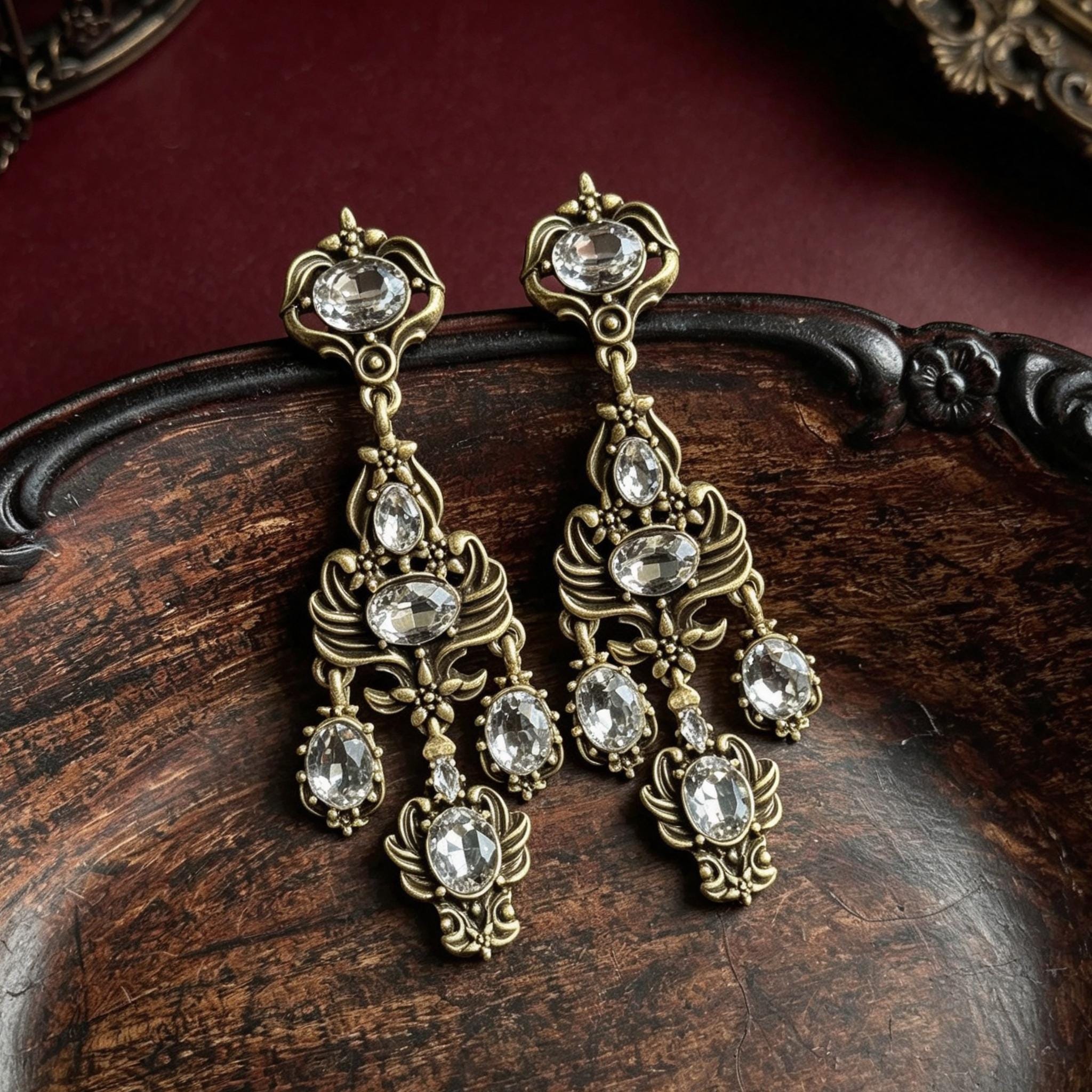 MourningGardenStudio Victorian Crystal Chandelier Drop Earrings K9