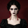 Handmade Red Flower Earrings Dramatic Tassel Drops For Vampire Bride Gothic Style