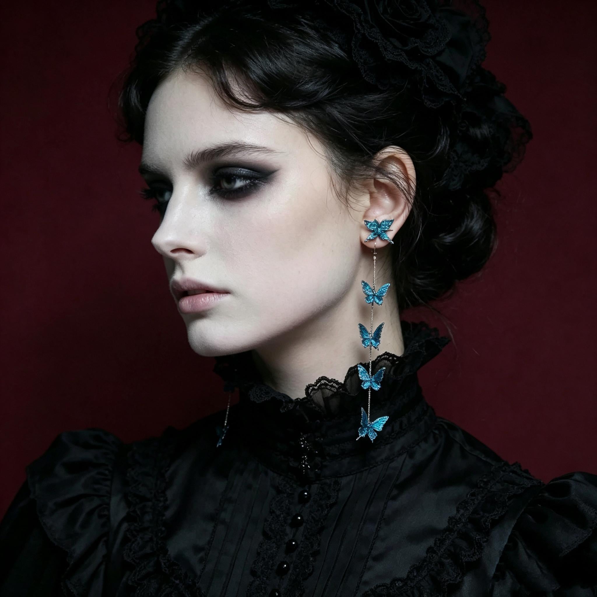 MourningGardenStudio Gothic Butterfly Drop Earrings Blue Morpho