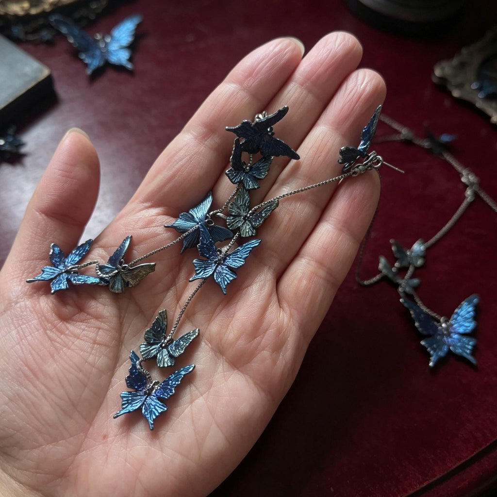 MourningGardenStudio Gothic Butterfly Drop Earrings Blue Morpho