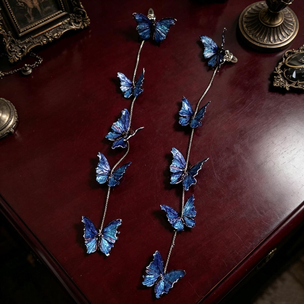 MourningGardenStudio Gothic Butterfly Drop Earrings Blue Morpho