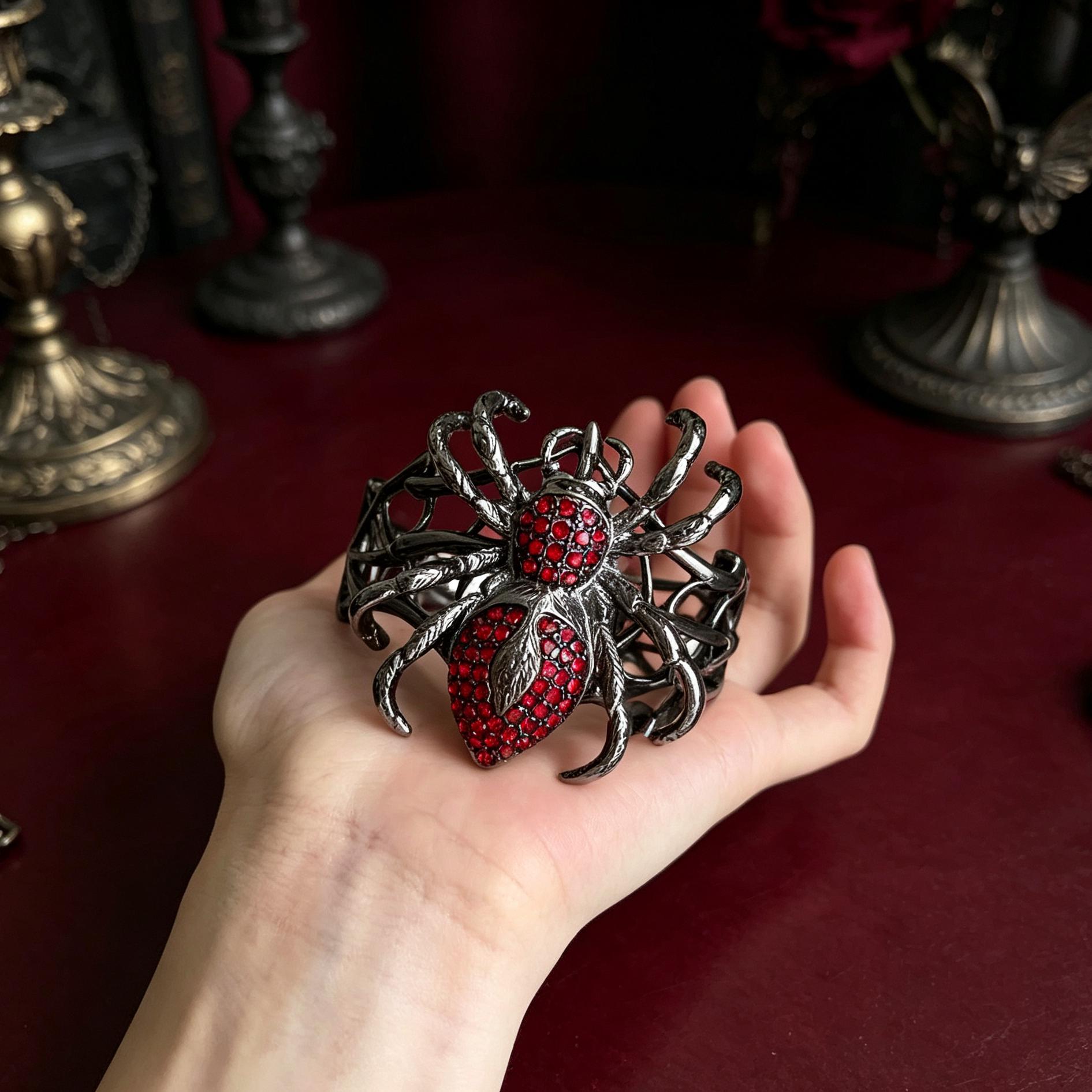 Gothic Spider Cuff Bracelet Gunmetal Rhinestone Vampire Jewelry Dark Romance