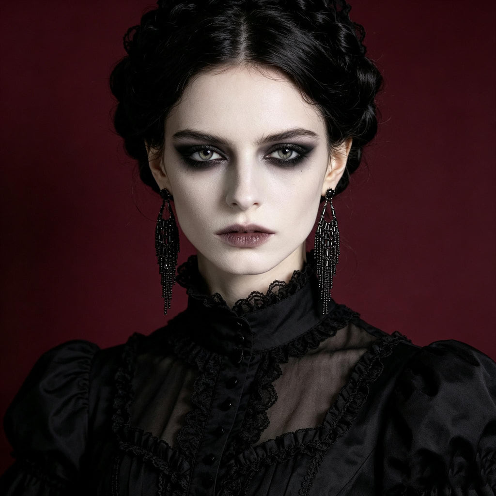 MourningGardenStudio Black Crystal Tassel Earrings Victorian Gothic Jewelry