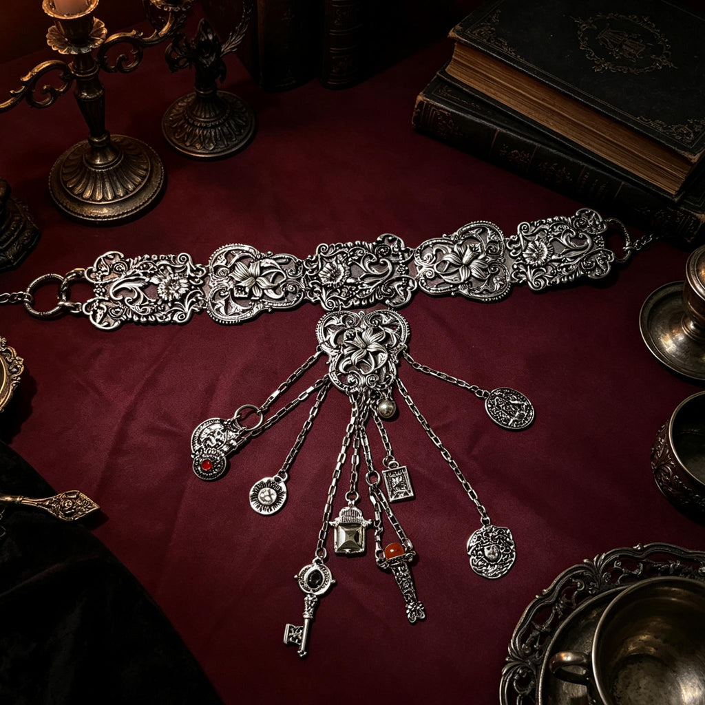 Victorian Gothic Choker Necklace Antique Key Tassels
