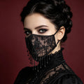 Gothic Lace Tassel Face Mask Handmade Beaded For Vampire Bride Ball