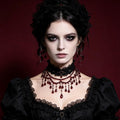 MourningGardenStudio Victorian Red Crystal Choker Necklace Hand Beaded Gothic Tassel