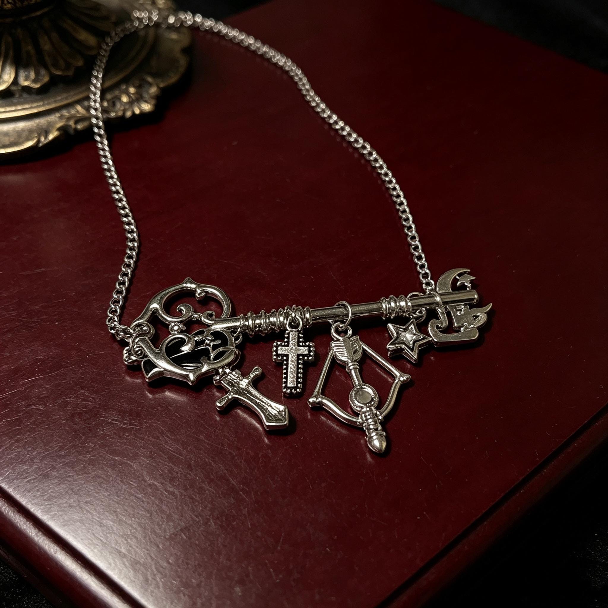 MourningGardenStudio Gothic Key Necklace Antique Charm Pendant Victorian