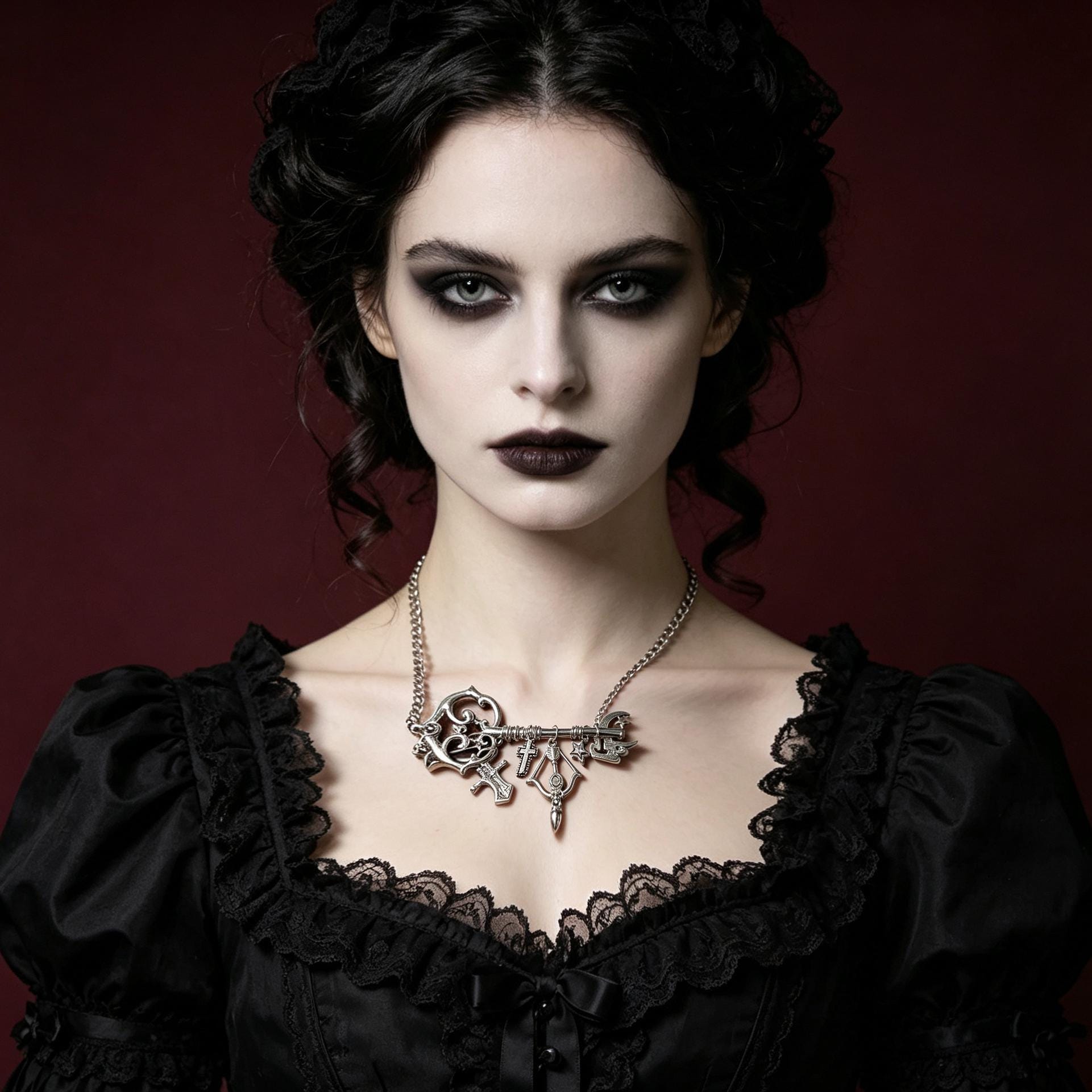 MourningGardenStudio Gothic Key Necklace Antique Charm Pendant Victorian