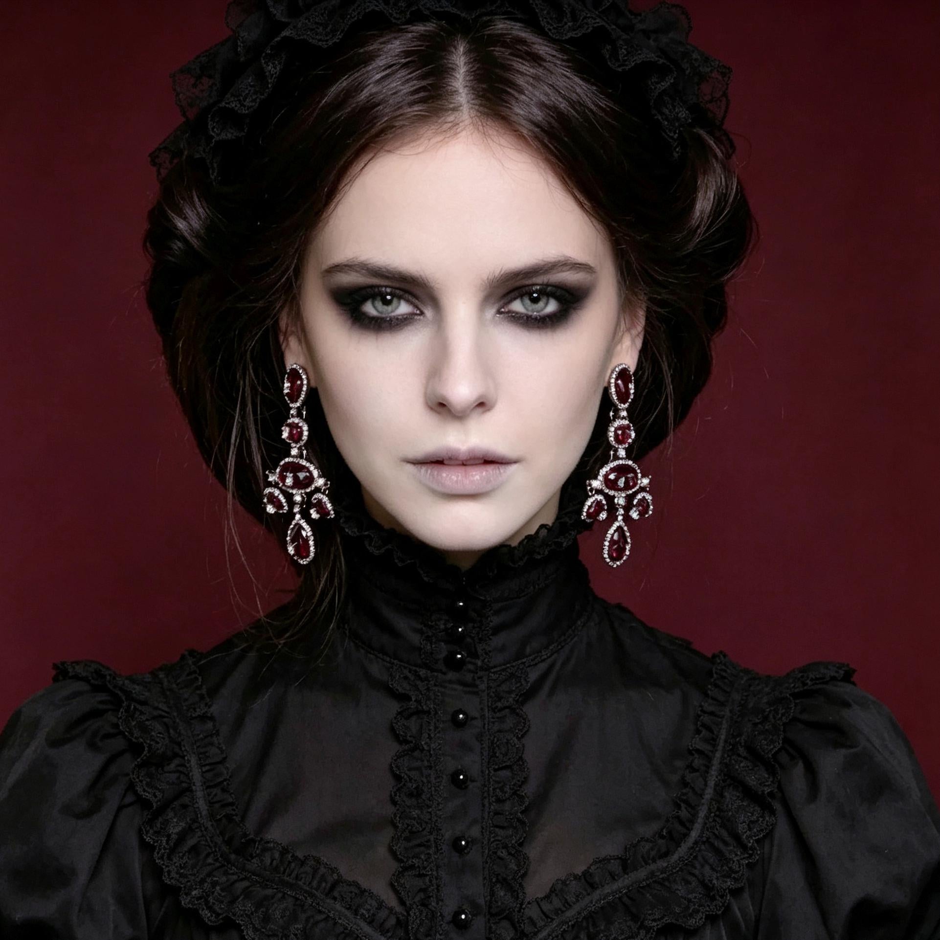 Mourninggardenstudio Victorian Gothic Drop Earrings Red Crystal Zirconia