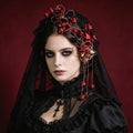 Handmade Red Flower Hair Vine Gothic Floral Headpiece Victorian Hair Accessory