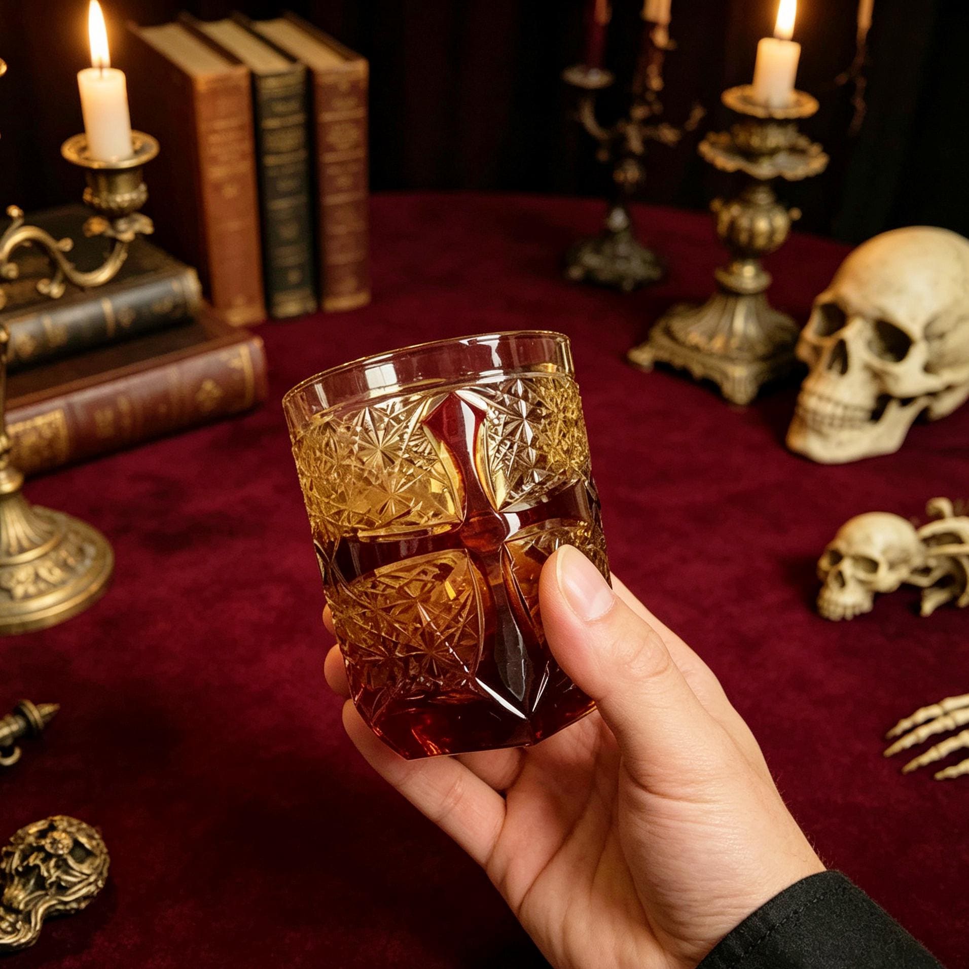 Hand Blown Crystal Tumbler Gothic Whiskey Glass Victorian Vampire