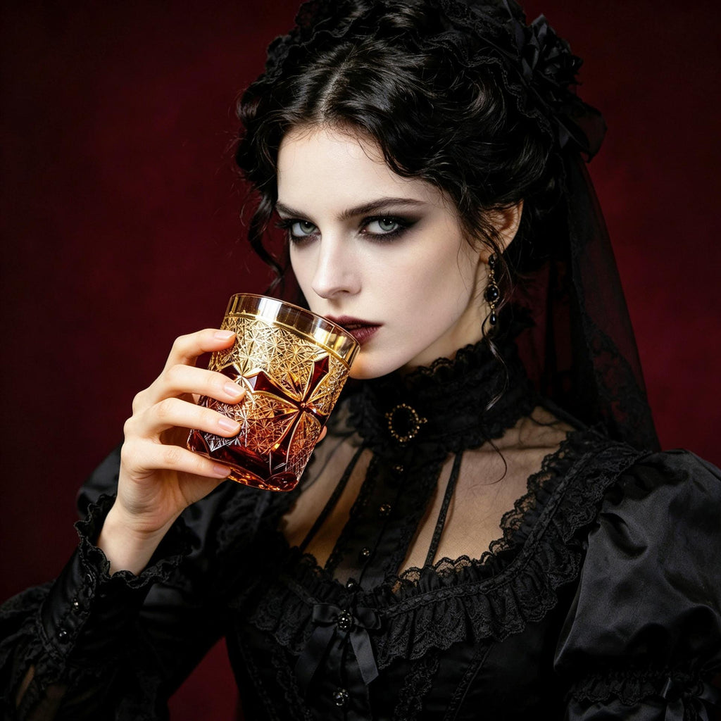 Hand Blown Crystal Tumbler Gothic Whiskey Glass Victorian Vampire
