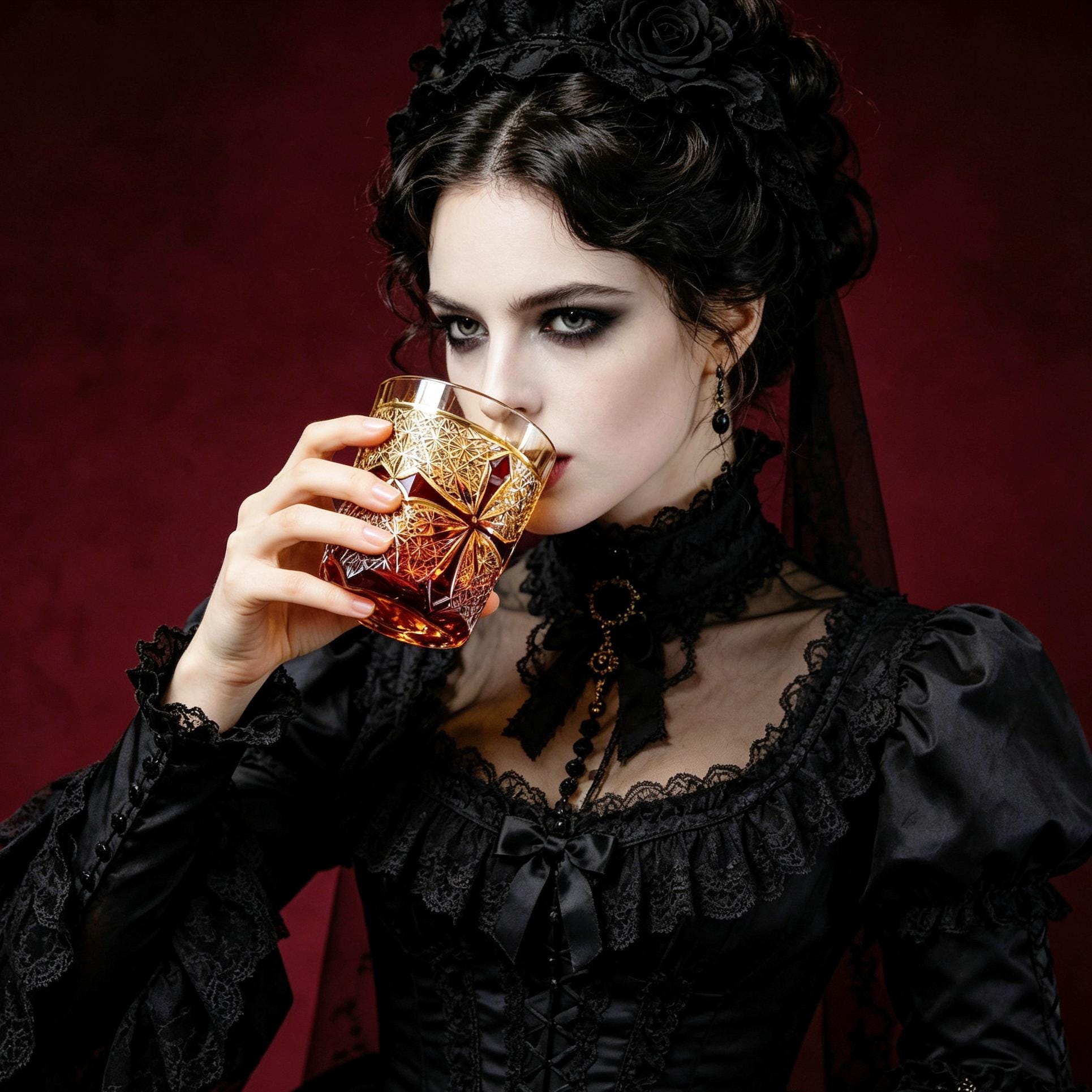 Hand Blown Crystal Tumbler Gothic Whiskey Glass Victorian Vampire