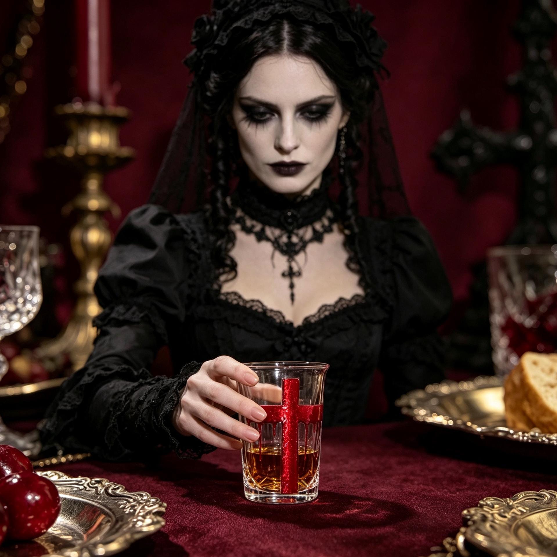 Blood Cross Gothic Hand Painted Glass Vampire Dark Academia Decor