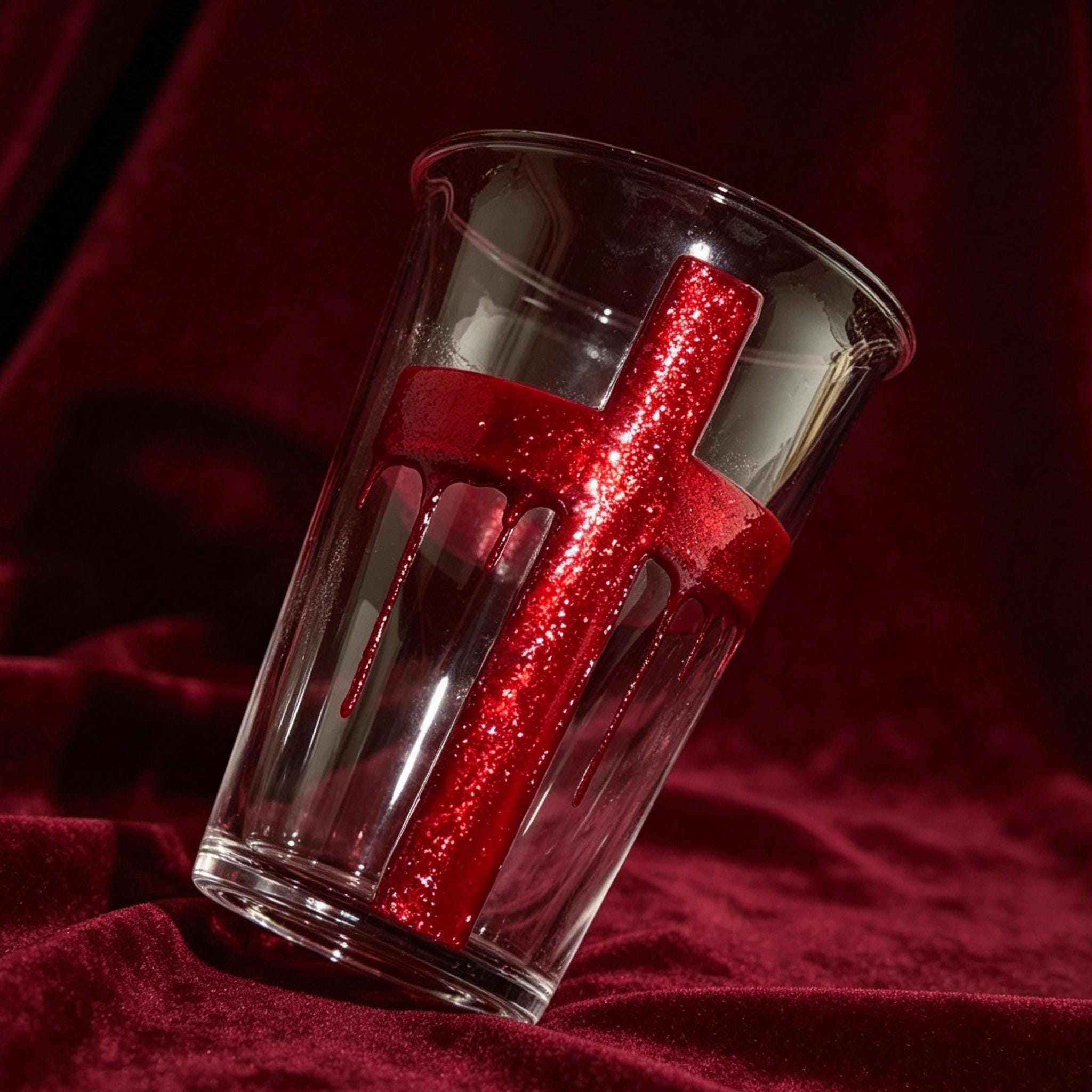 Blood Cross Gothic Hand Painted Glass Vampire Dark Academia Decor