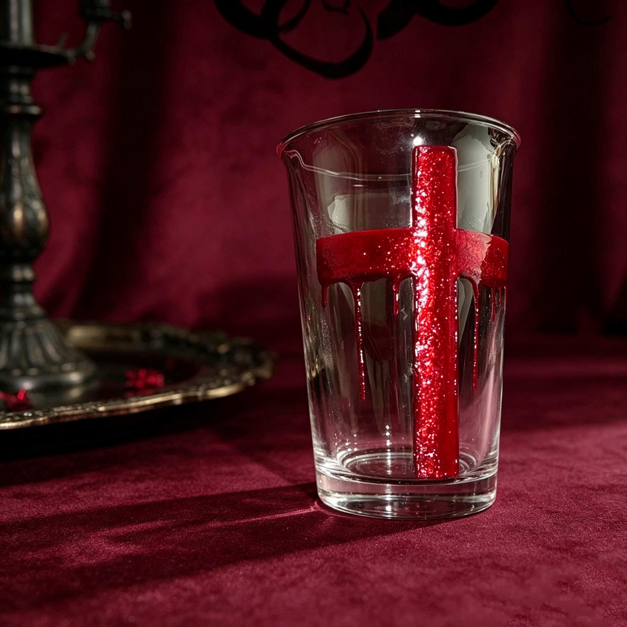 Blood Cross Gothic Hand Painted Glass Vampire Dark Academia Decor